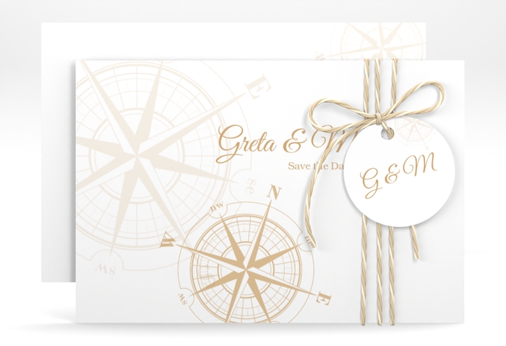 Save the Date-Karte Windrose A6 Karte quer beige