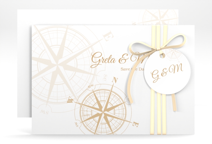 Save the Date-Karte Windrose A6 Karte quer beige