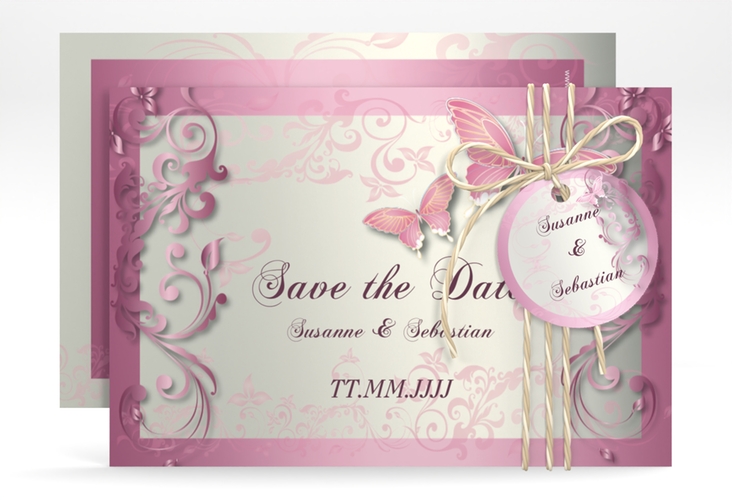 Save the Date-Karte Hochzeit Toulouse A6 Karte quer rosa romantisch mit Schmetterlingen