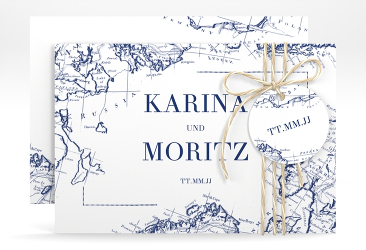 Save the Date-Karte Voyage A6 Karte quer blau