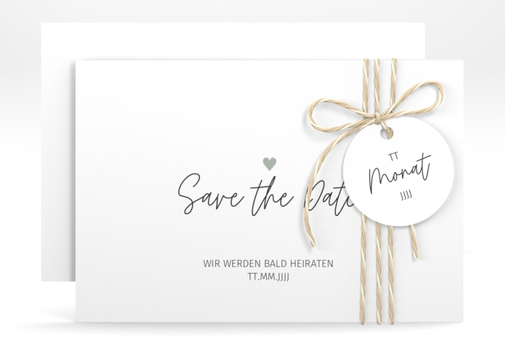 Save the Date-Karte Herzschlag A6 Karte quer weiss hochglanz schlicht und elegant mit Herzchen