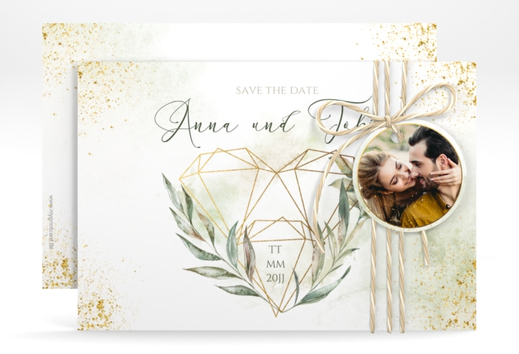 Save the Date-Karte Heartfelt A6 Karte quer mit Diamanten im Geometric Design