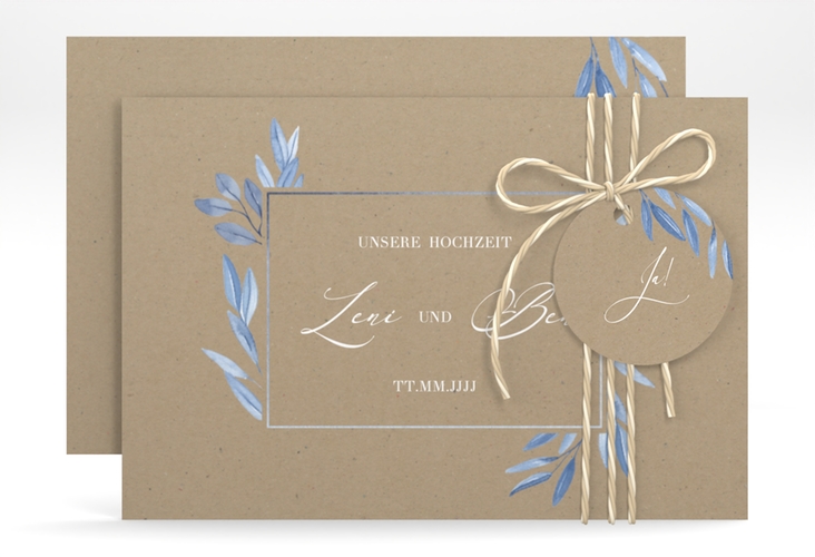 Save the Date-Karte Classicblue A6 Karte quer Kraftpapier hochglanz