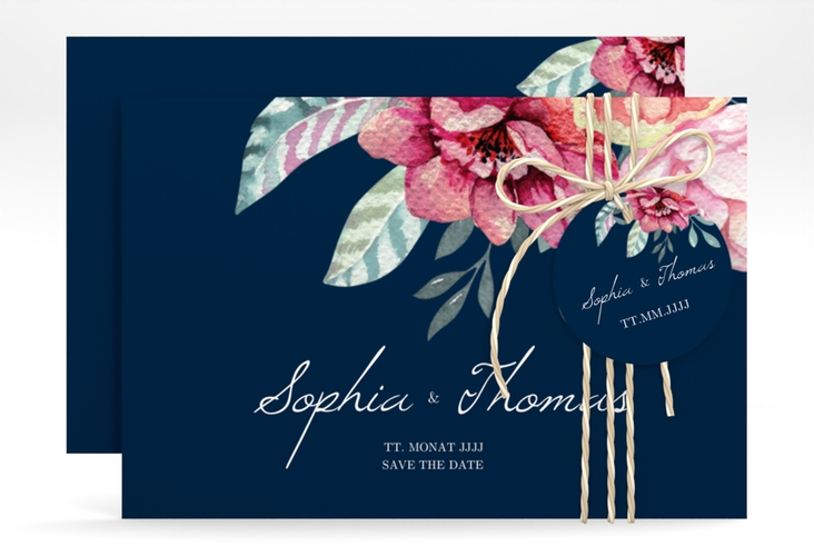 Save the Date-Karte Blooming A6 Karte quer blau