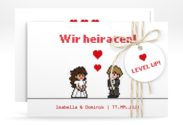 Save the Date-Karte Pixel A6 Karte quer weiss hochglanz