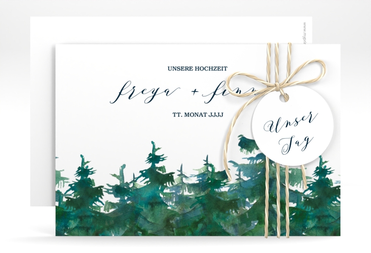 Save the Date-Karte Evergreen A6 Karte quer weiss