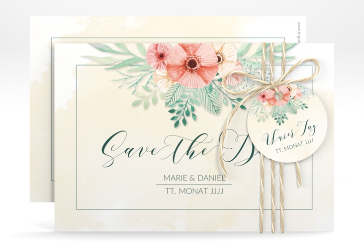 Save the Date-Karte Hochzeit Surfinia A6 Karte quer apricot hochglanz