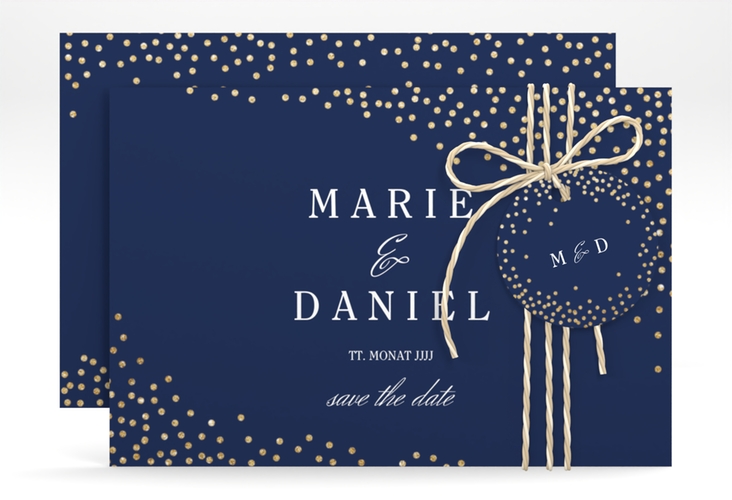 Save the Date-Karte Glitter A6 Karte quer blau