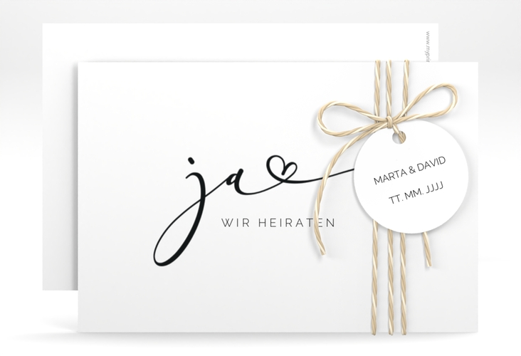 Save the Date-Karte Jawort A6 Karte quer weiss modern minimalistisch mit veredelter Aufschrift