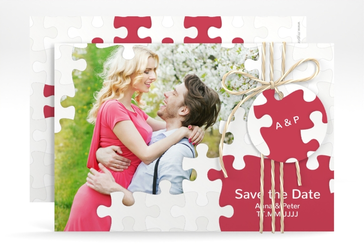 Save the Date-Karte Hochzeit Puzzle A6 Karte quer rot