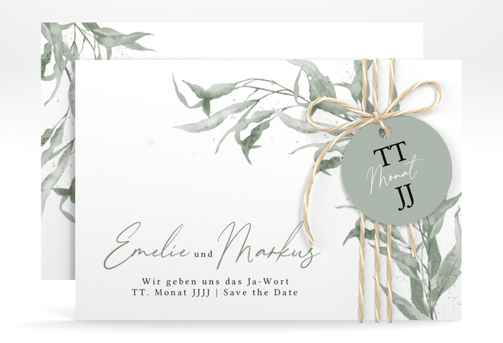 Save the Date-Karte Eucalyptus Green A6 Karte quer weiss