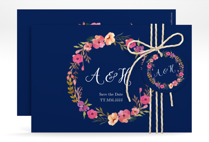 Save the Date-Karte Fiore A6 Karte quer blau