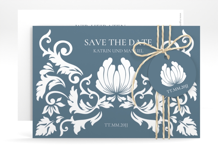 Save the Date-Karte Royal A6 Karte quer hochglanz mit barockem Blumen-Ornament