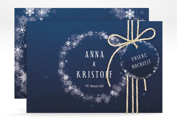 Save the Date-Karte Winterdream A6 Karte quer blau mit Eisblumen