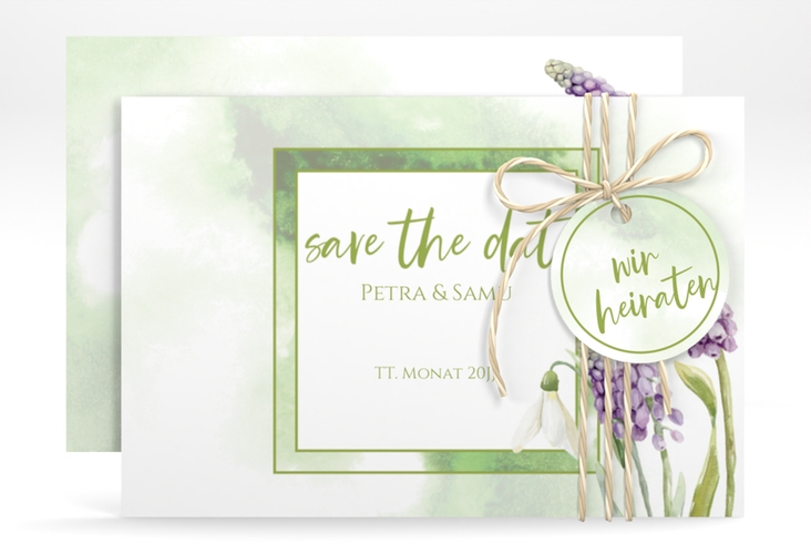 Save the Date-Karte Frühling A6 Karte quer hochglanz mit Frühlingsblumen in Aquarell