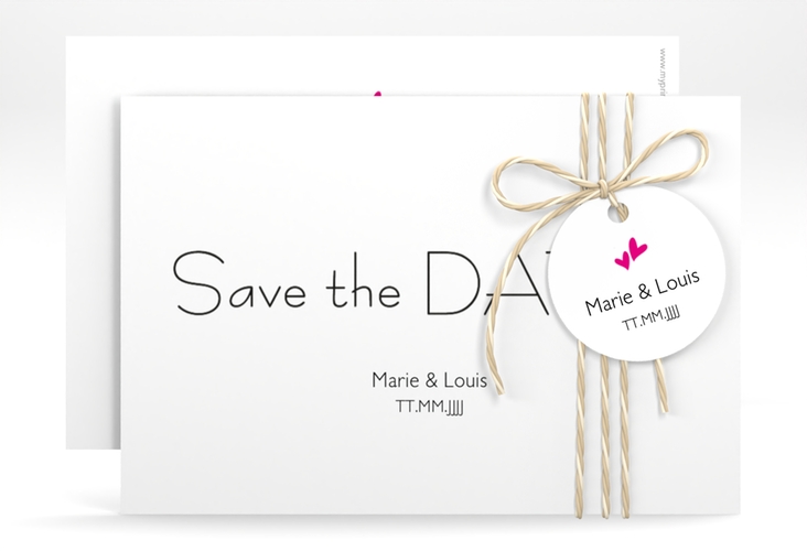 Save the Date-Karte Hochzeit Twohearts A6 Karte quer pink