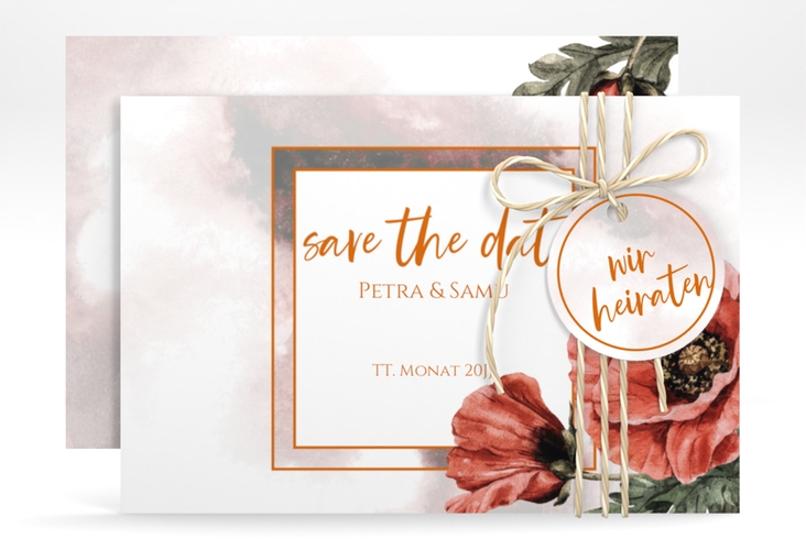 Save the Date-Karte Sommer A6 Karte quer mit Mohnblumen-Aquarell