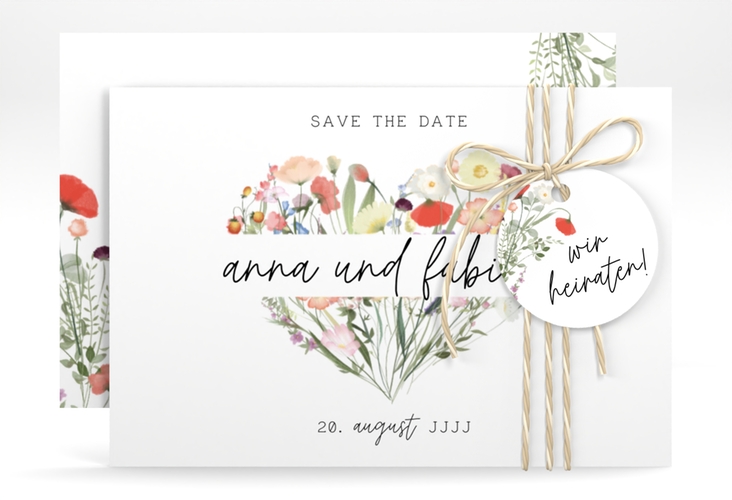 Save the Date-Karte Wildblumenherz A6 Karte quer bunt