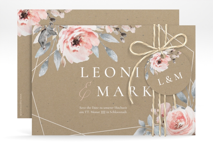 Save the Date-Karte Perfection A6 Karte quer mit rosa Rosen