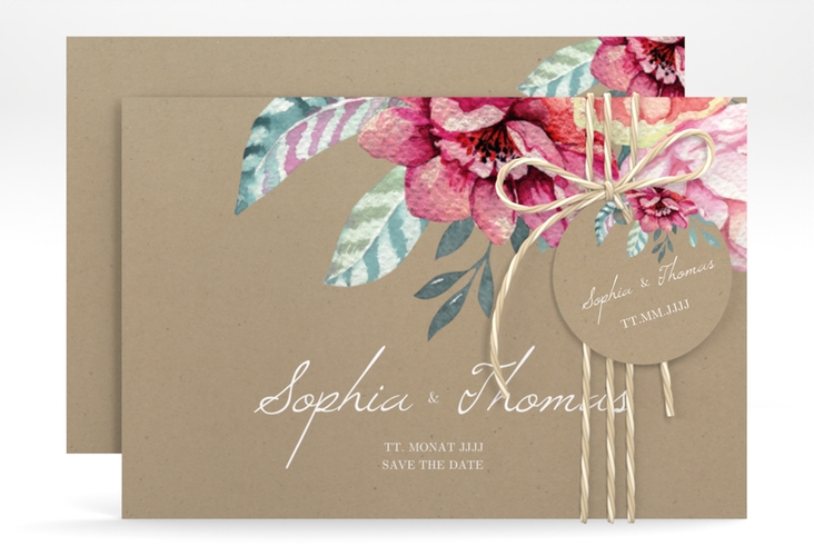 Save the Date-Karte Blooming A6 Karte quer Kraftpapier