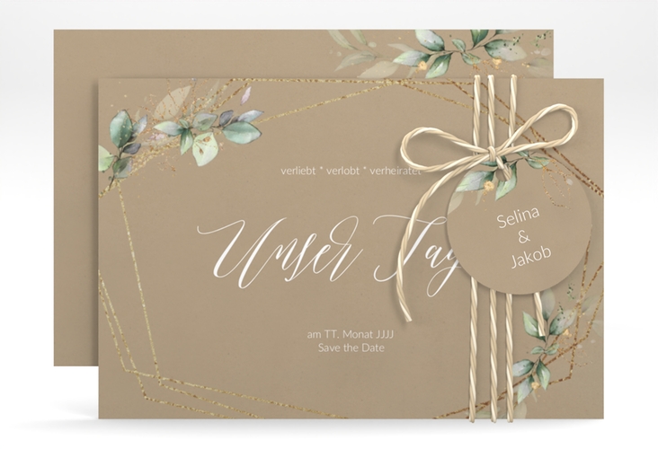 Save the Date-Karte Greenish A6 Karte quer Kraftpapier