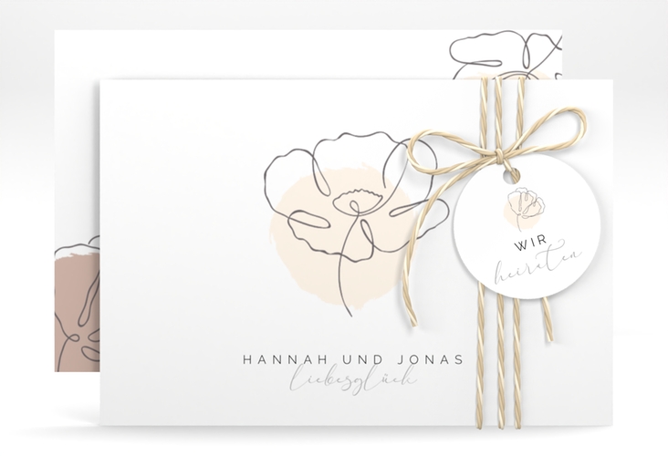 Save the Date-Karte Flowerline A6 Karte quer apricot