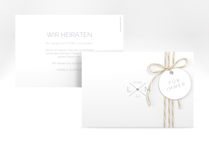 Save the Date-Karte Initials A6 Karte quer grau mit Initialen im minimalistischen Design