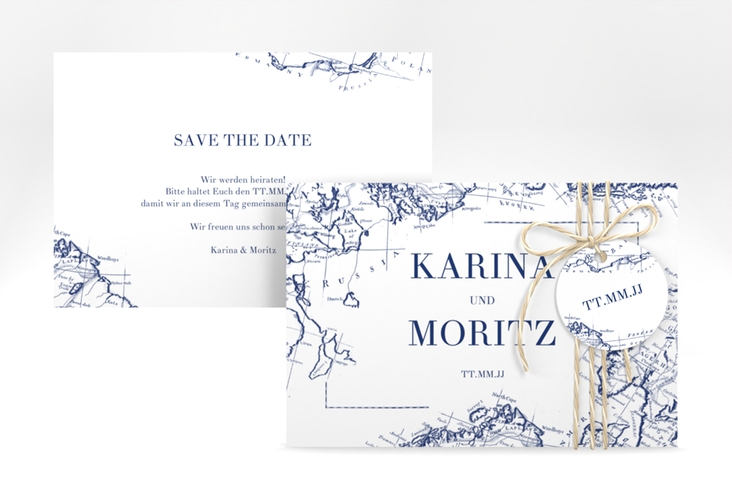 Save the Date-Karte Voyage A6 Karte quer blau