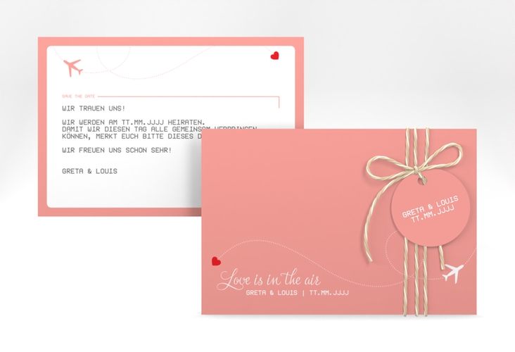 Save the Date-Karte Weddingpass A6 Karte quer rosa hochglanz