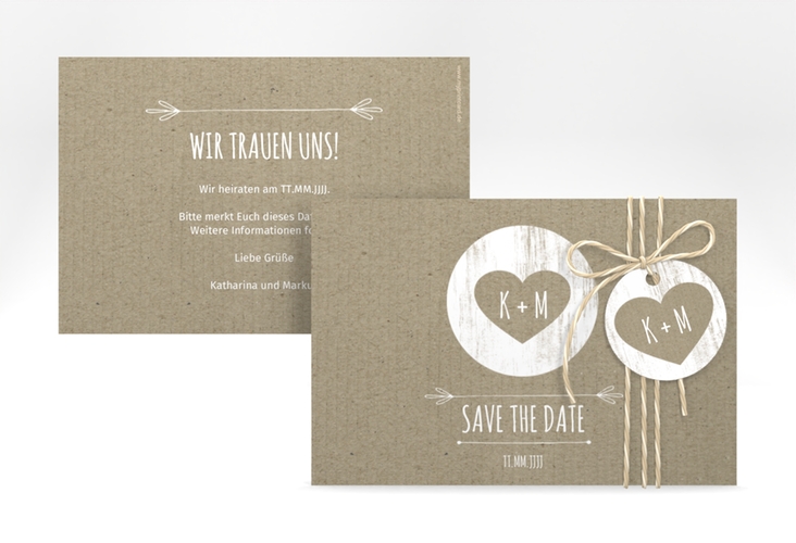 Save the Date-Karte Shabby A6 Karte quer Kraftpapier