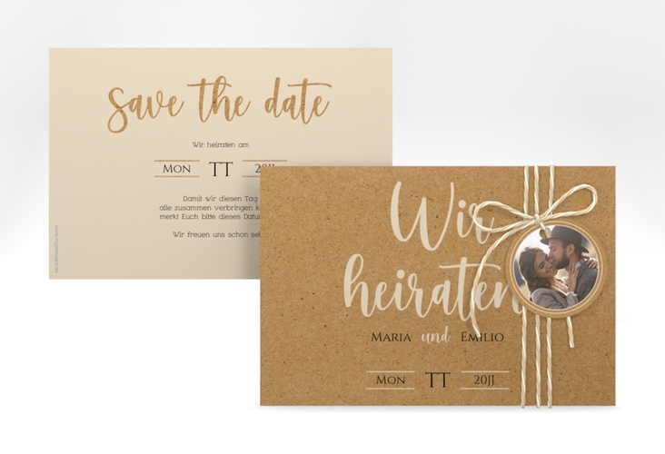 Save the Date-Karte Noble A6 Karte quer Kraftpapier mit elegantem Schriftzug