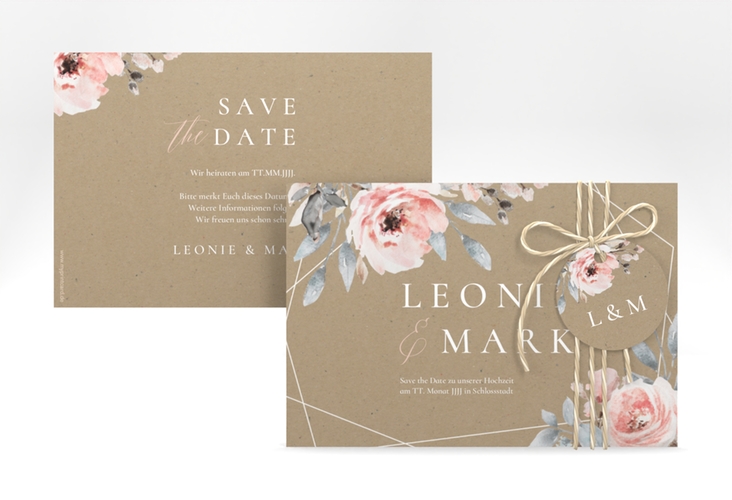 Save the Date-Karte Perfection A6 Karte quer mit rosa Rosen