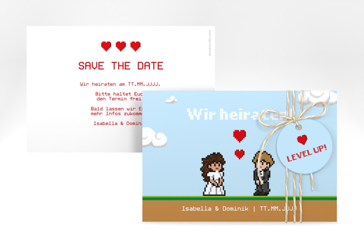 Save the Date-Karte Pixel A6 Karte quer bunt hochglanz