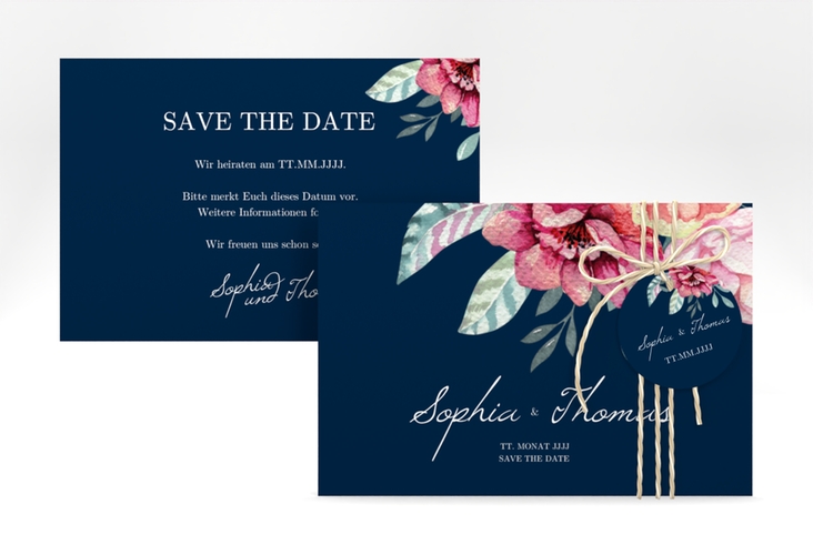 Save the Date-Karte Blooming A6 Karte quer blau