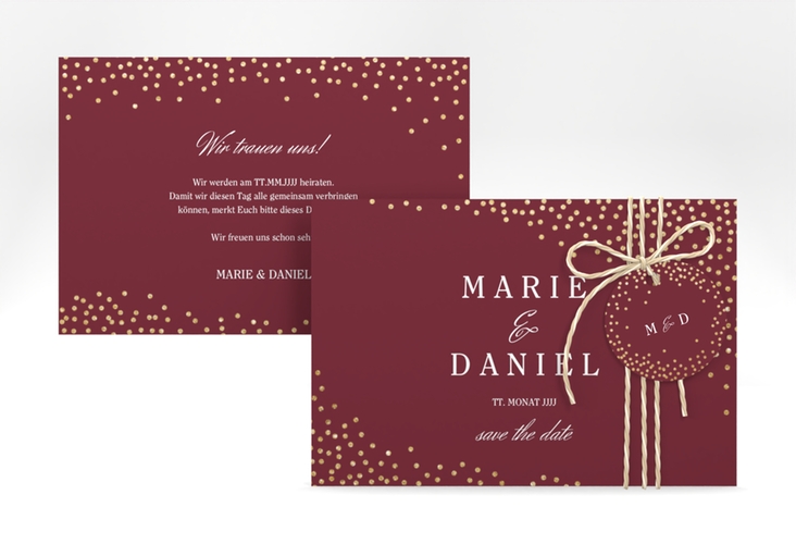 Save the Date-Karte Glitter A6 Karte quer rot