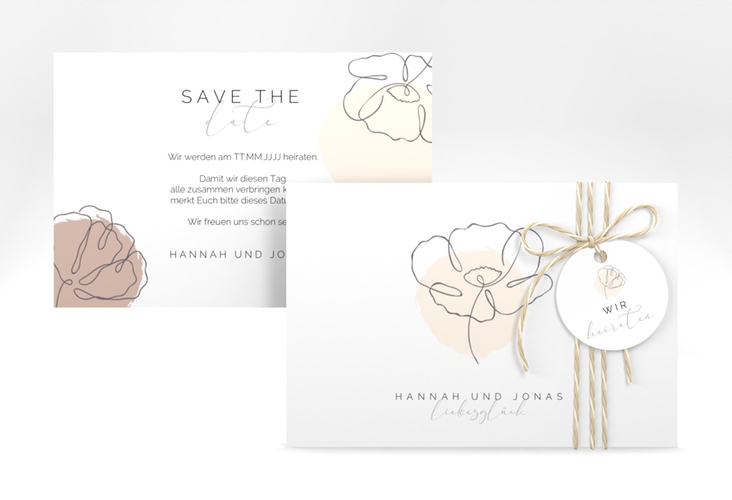 Save the Date-Karte Flowerline A6 Karte quer apricot