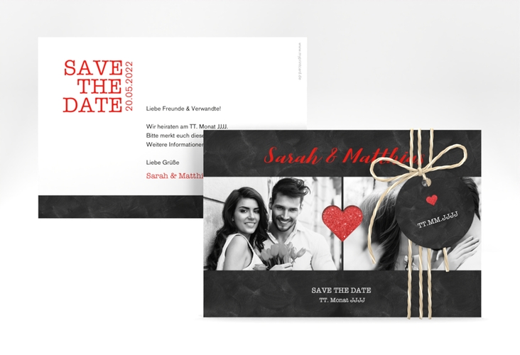 Save the Date-Karte Sparkly A6 Karte quer rot