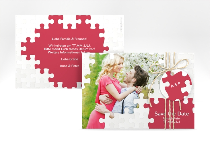 Save the Date-Karte Hochzeit Puzzle A6 Karte quer rot