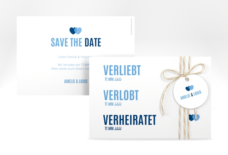 Save the Date-Karte Couple A6 Karte quer blau