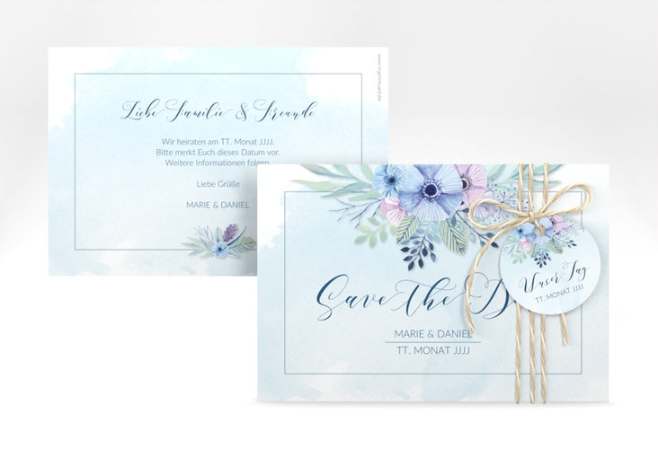 Save the Date-Karte Hochzeit Surfinia A6 Karte quer blau