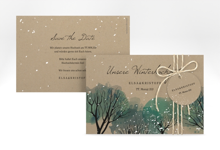 Save the Date-Karte Winterhochzeit A6 Karte quer Kraftpapier