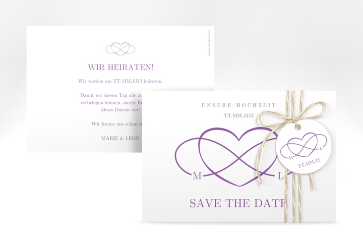 Save the Date-Karte Infinity A6 Karte quer lila hochglanz