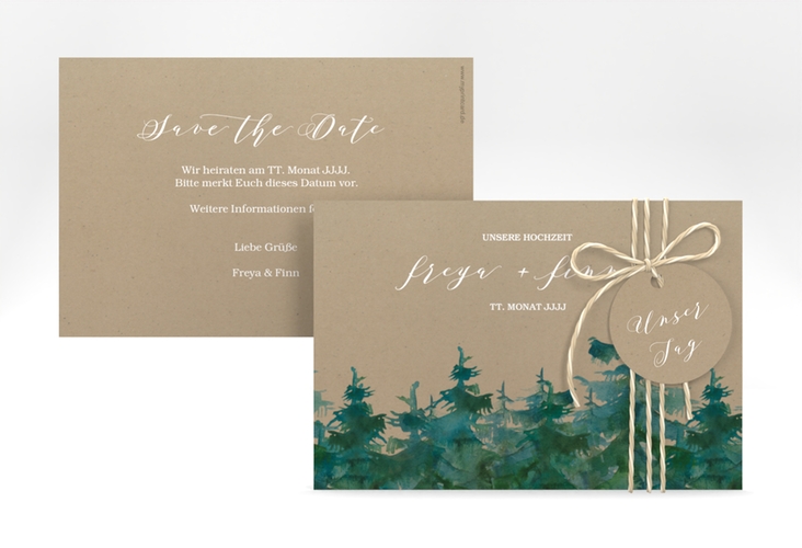 Save the Date-Karte Evergreen A6 Karte quer Kraftpapier