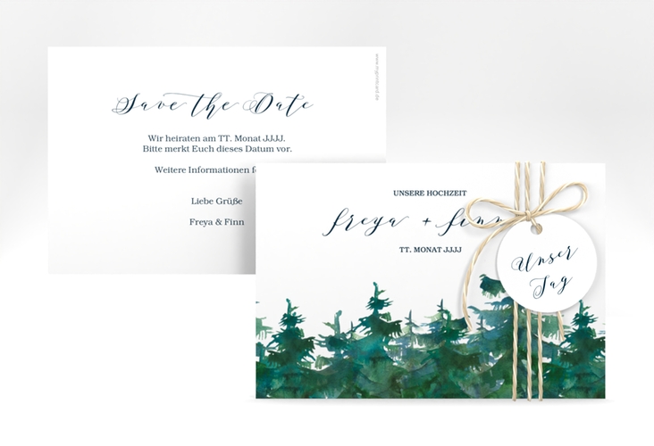 Save the Date-Karte Evergreen A6 Karte quer weiss