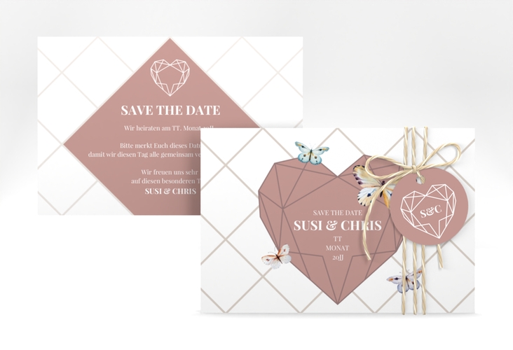 Save the Date-Karte Butterfly A6 Karte quer mit Schmetterlingen und Herz im Geometric Design