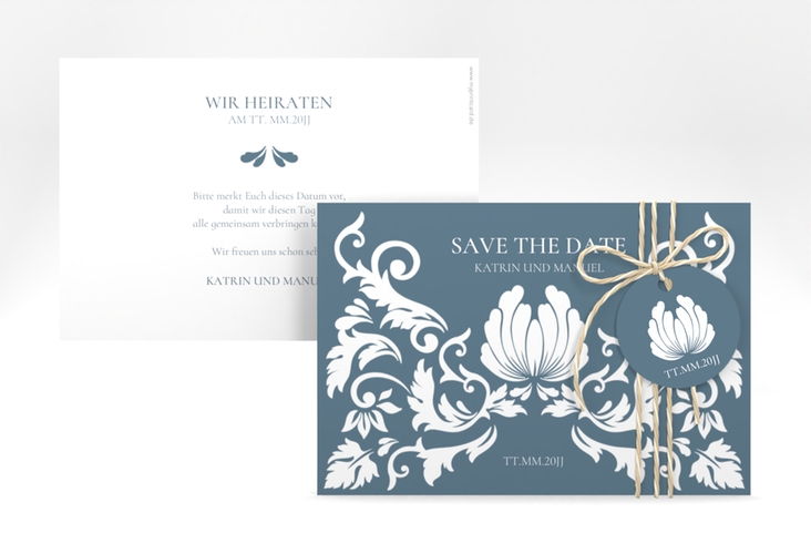 Save the Date-Karte Royal A6 Karte quer hochglanz mit barockem Blumen-Ornament