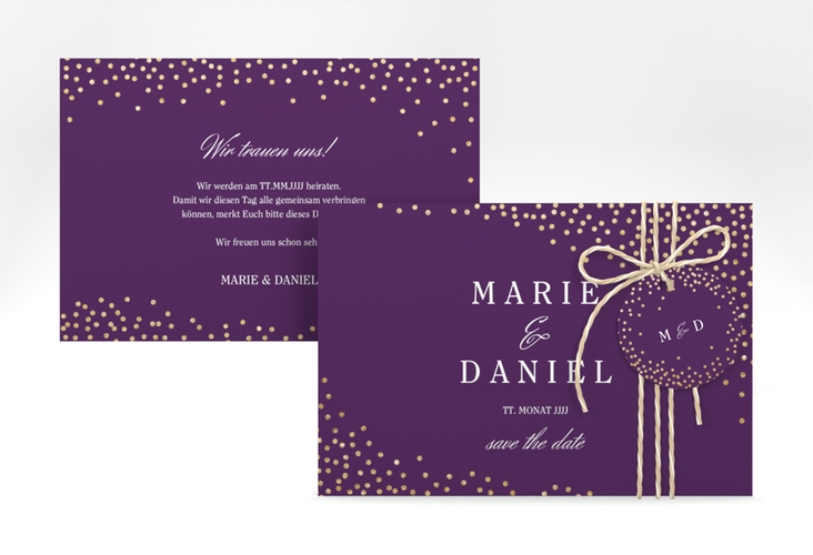 Save the Date-Karte Glitter A6 Karte quer lila