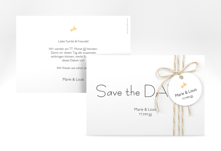 Save the Date-Karte Hochzeit Twohearts A6 Karte quer beige