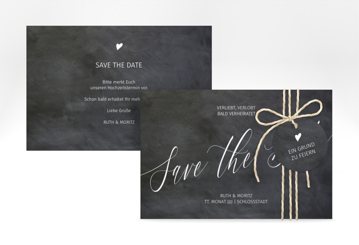 Save the Date-Karte Chalkboard A6 Karte quer schwarz hochglanz mit Folienveredelung