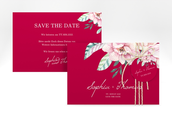 Save the Date-Karte Blooming A6 Karte quer rot